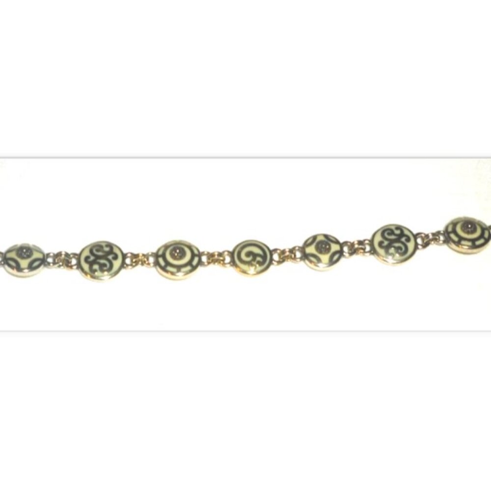 BRIGHTON SILVER STERLING BEIGE INLAID ENAMEL FONTINA LINK BRACELET